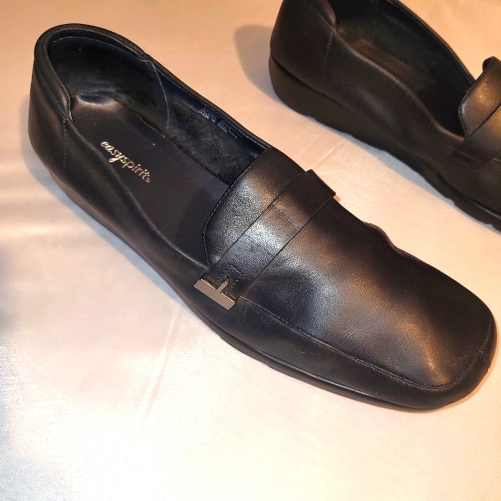 Easyspirit Loafer 1" platform shoes black genuine leather buckle size 10